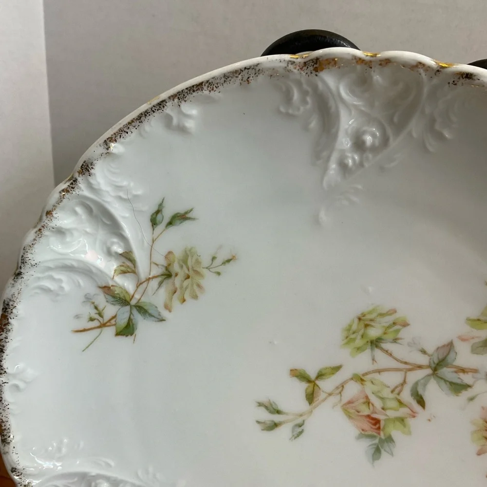 Antique Carl Tielsch C.T. Germany 8” Embossed Floral Porcelain Salad Plate